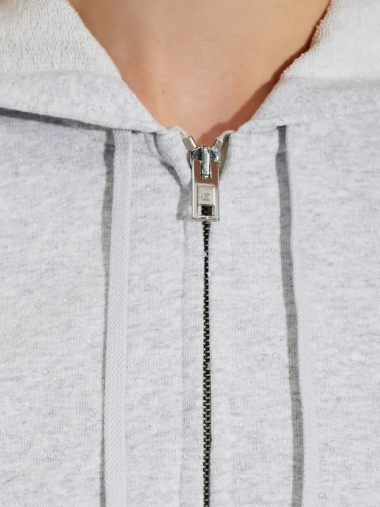Close up of Grey top, showing texture of the 100% cotton fabric