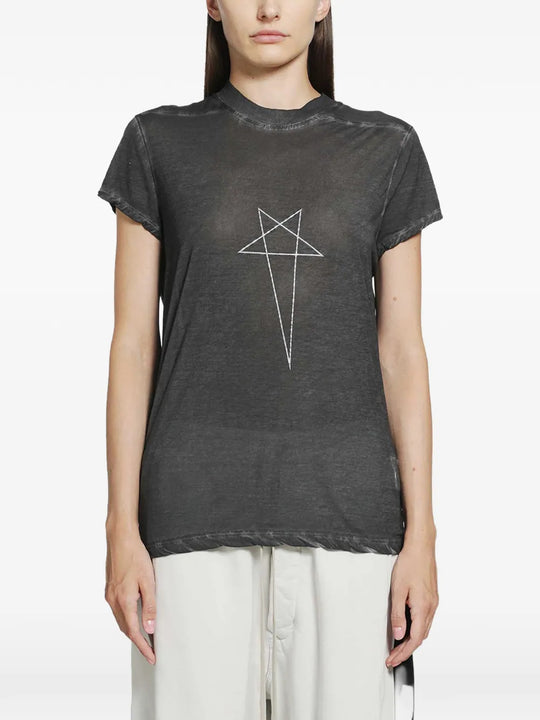 Black t-shirt worn by a person, showing the t-shirt fit