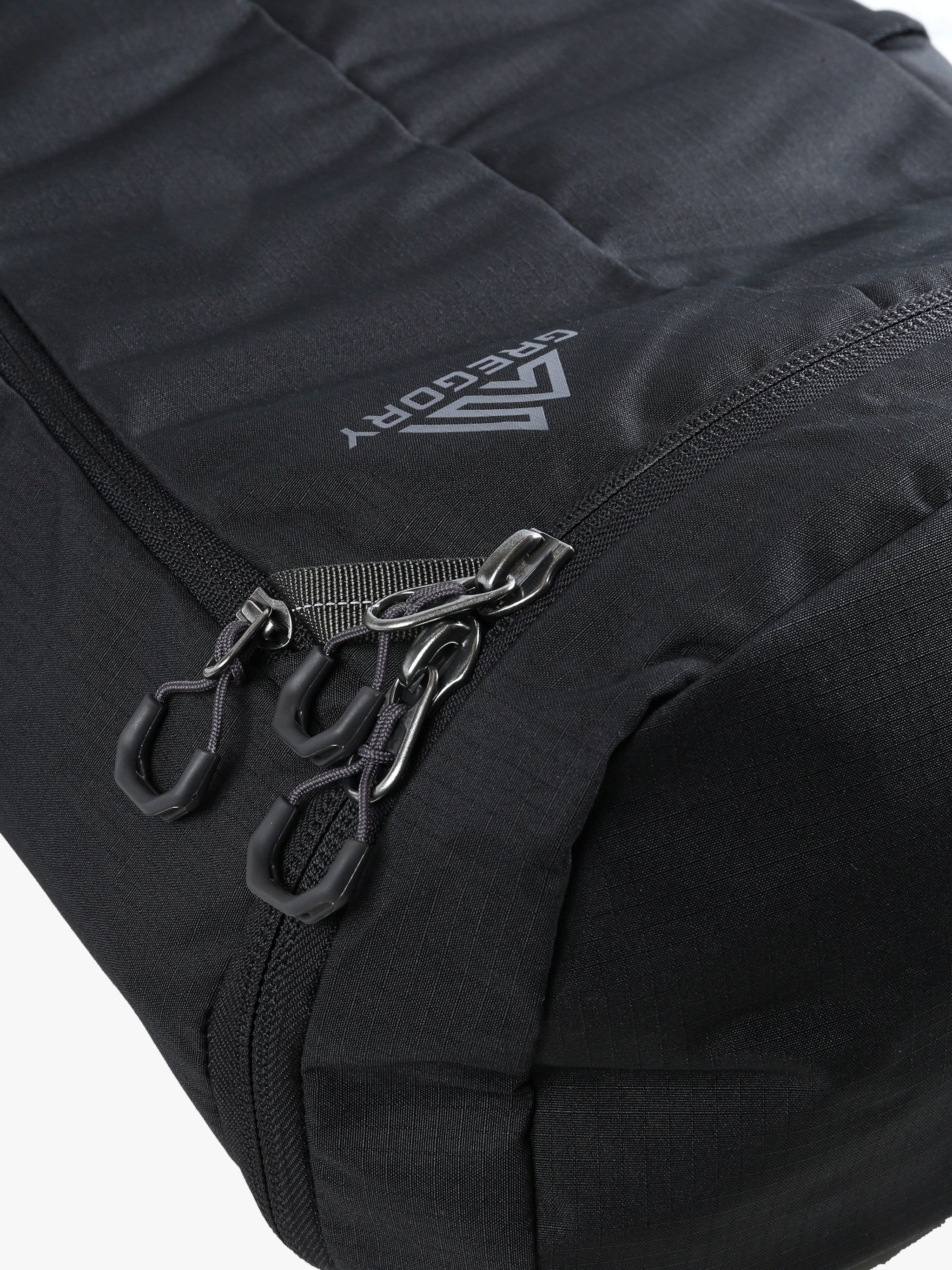 Close up of black bag, showing texture of the polyester fabric