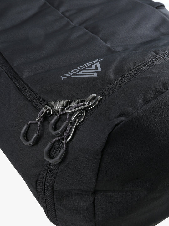 Close up of black bag, showing texture of the polyester fabric