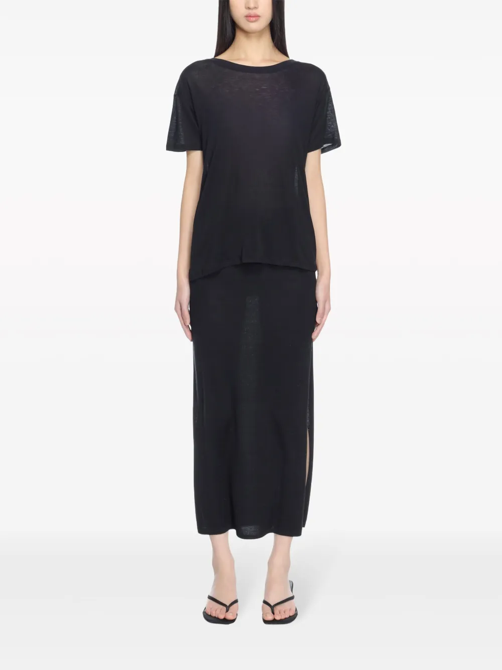 Black t-shirts, full body view