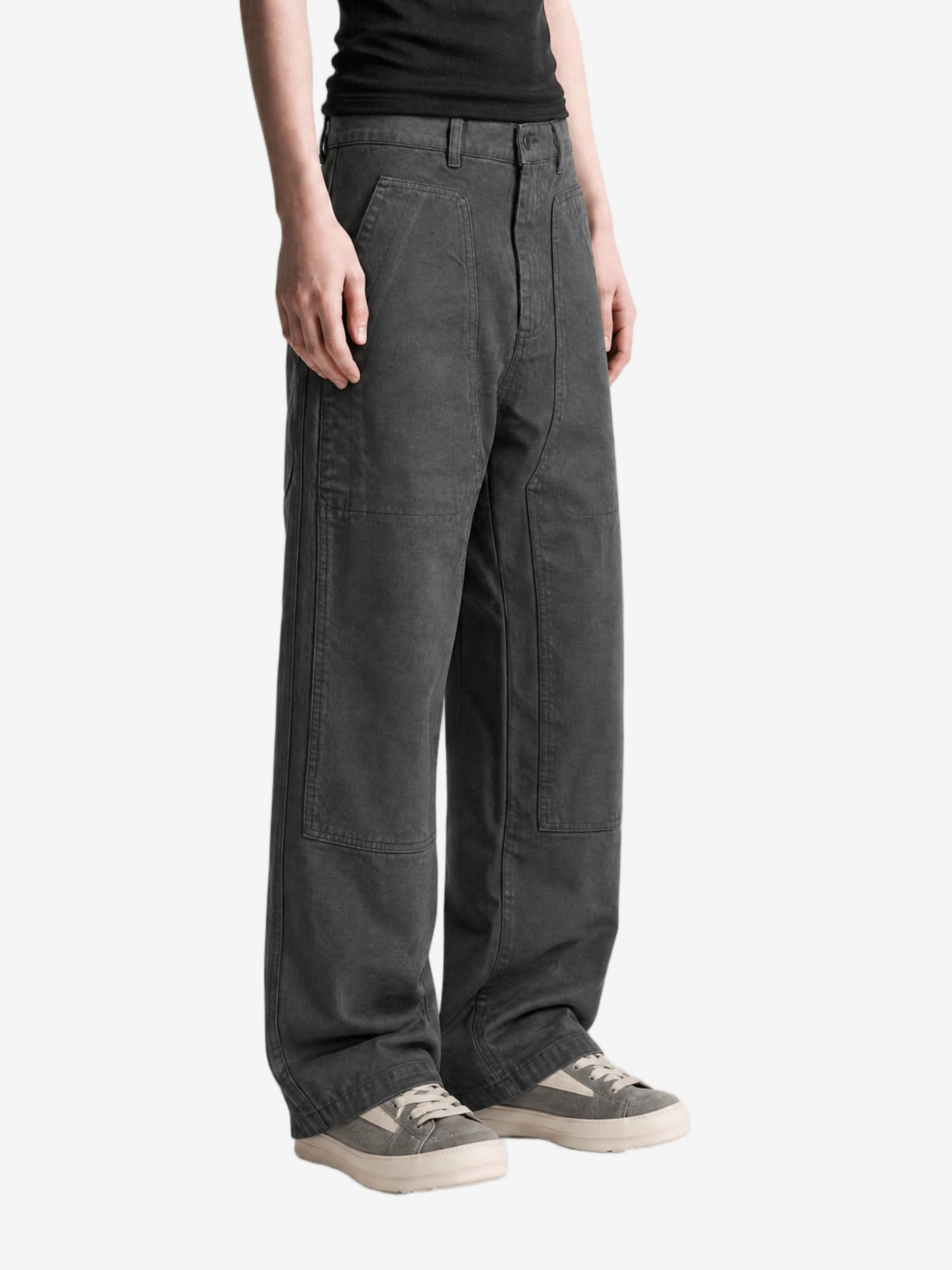 Grey pants, full body view