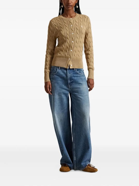 Brown cardigan, full body view