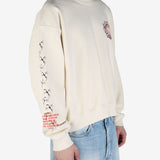 White sweatshirt,worn by a person showing the sweats fit