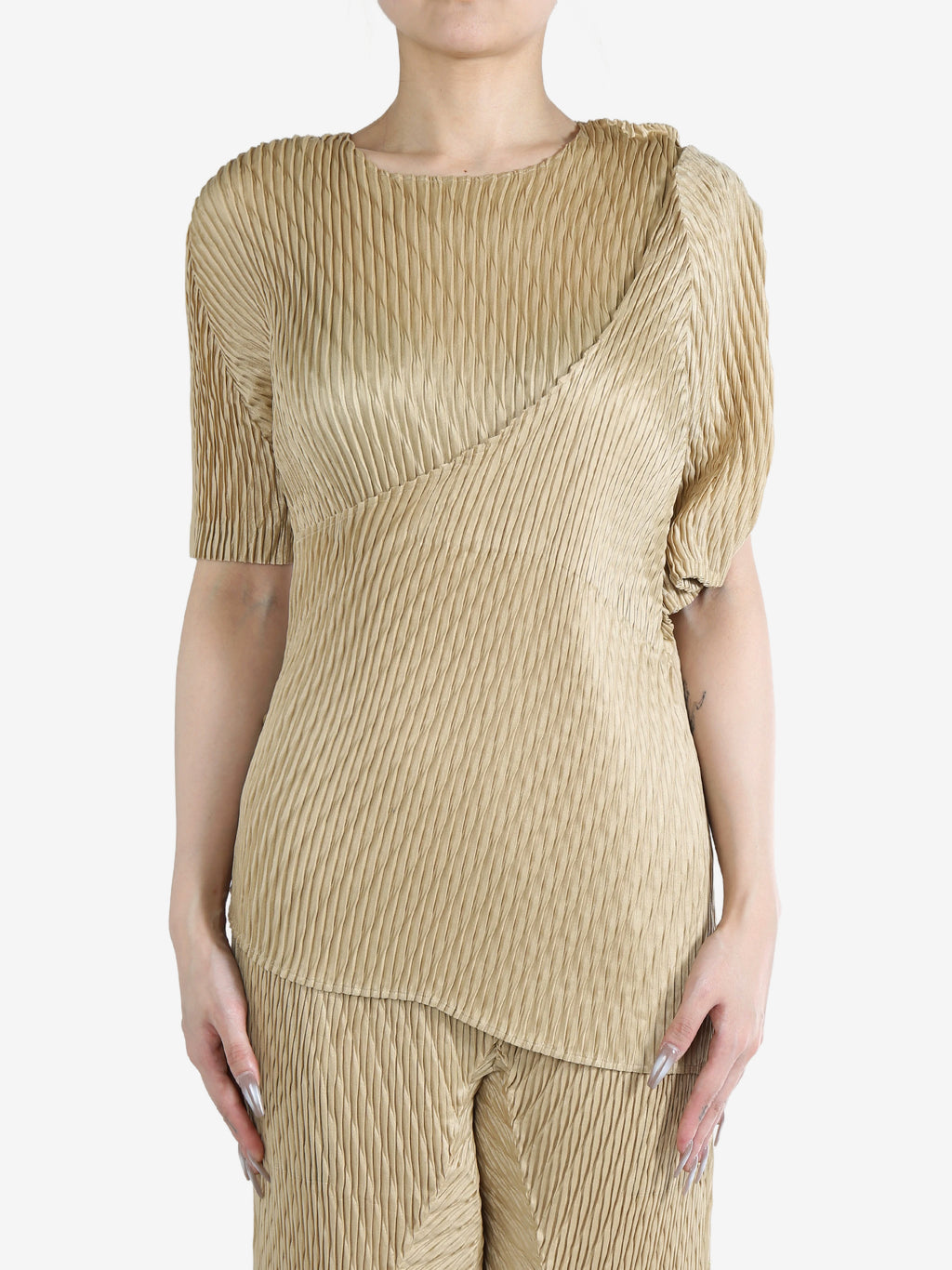 ISSEY MIYAKE - Women Wrapped Suede Like Pleats Shirt