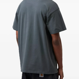 grey t-shirt worn by a person, showing the t-shirt fit