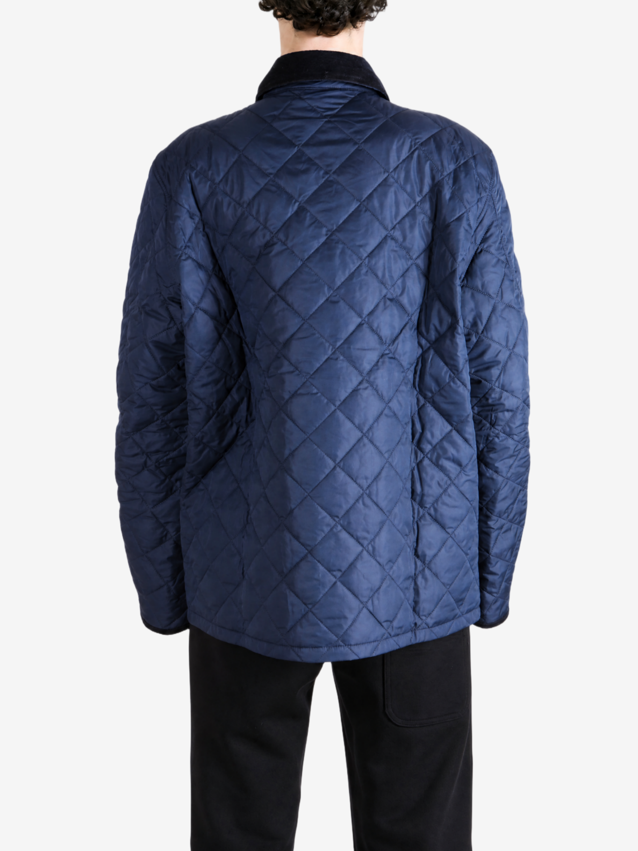 Navy jacket, full body view