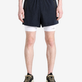 Navy shorts, full body view