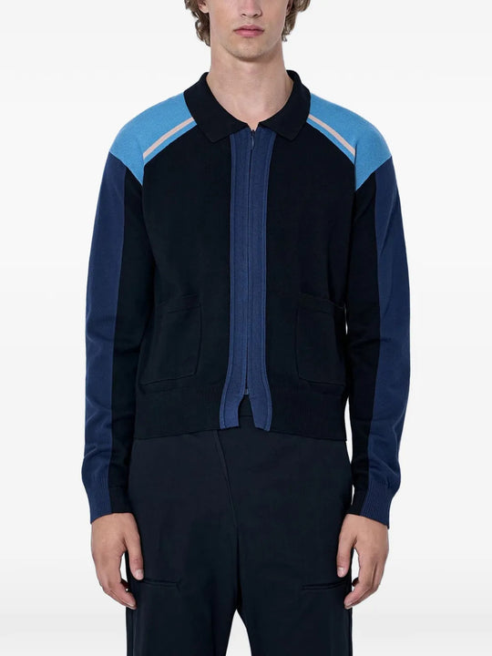 Navy knitwear, full body view