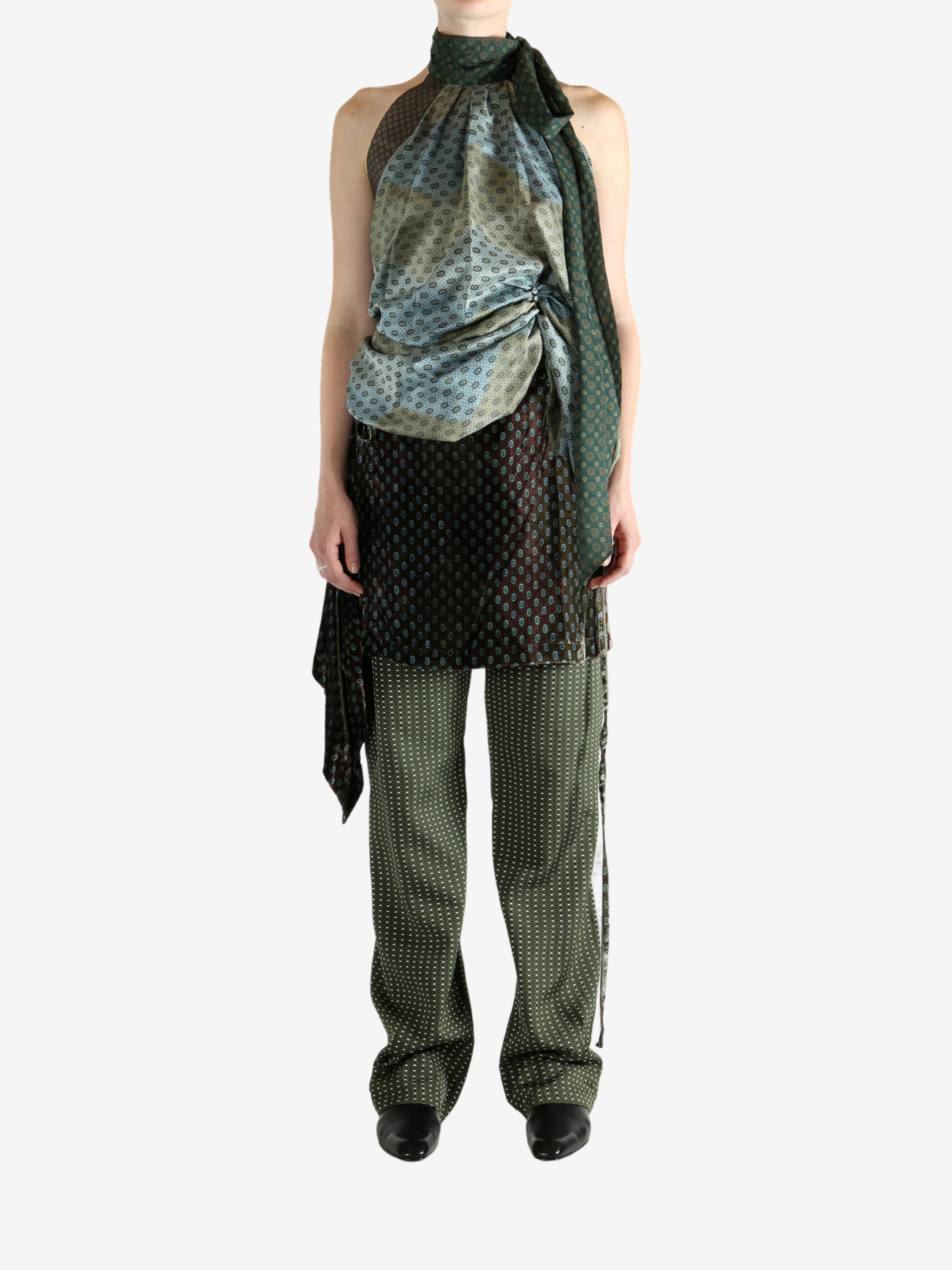 Green top, full body view