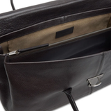 Close up of the black bag, showing texture of the leather fabric