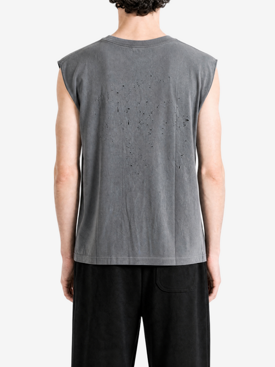 Grey t-shirt worn by a person, showing the t-shirt fit
