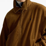 Brown jacket worn by a person, showing the jacket fit