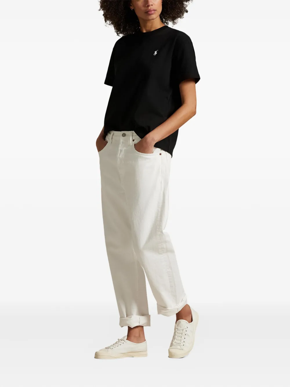 Black t-shirt, full body view