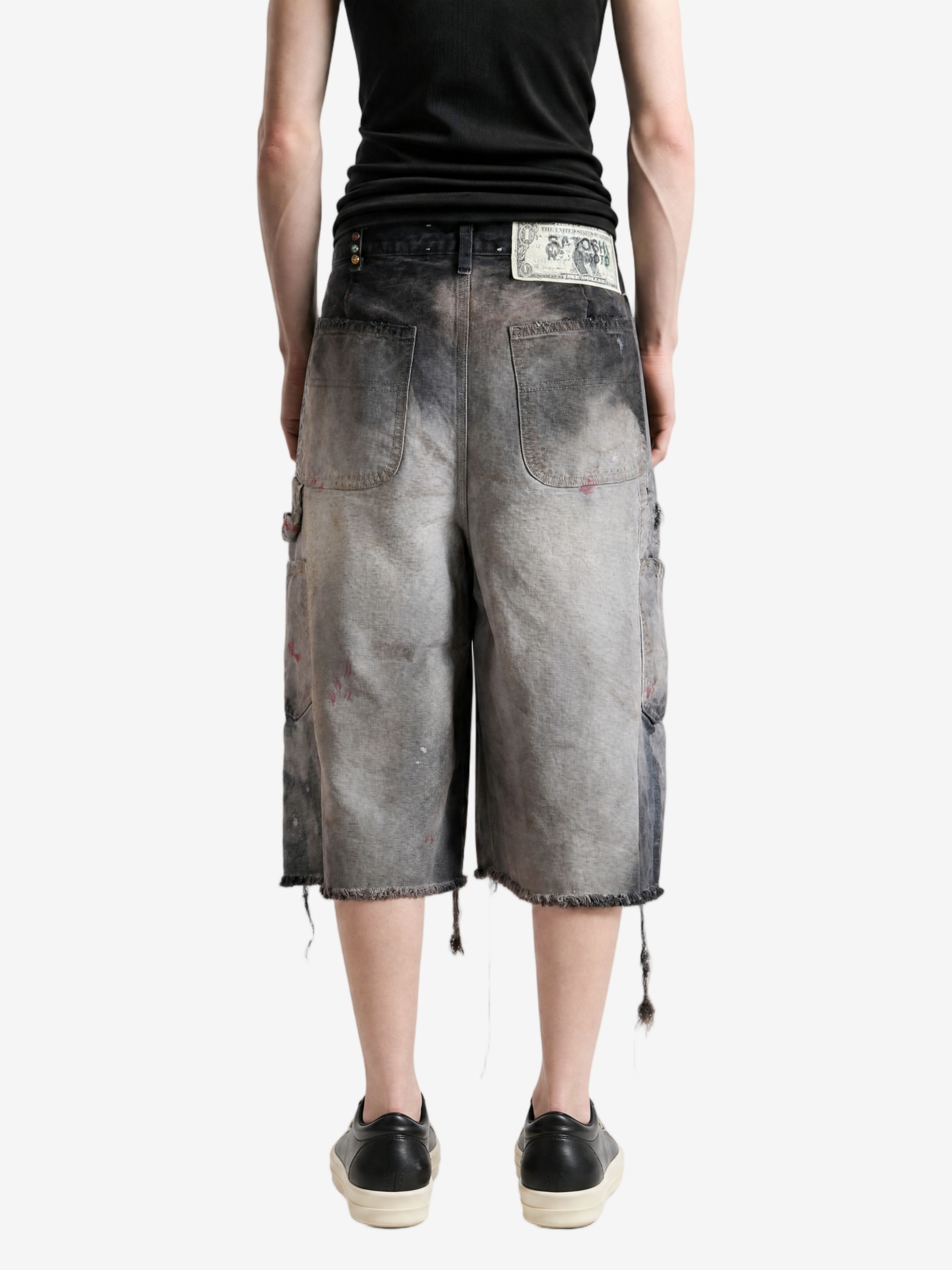 Grey shorts, full body view