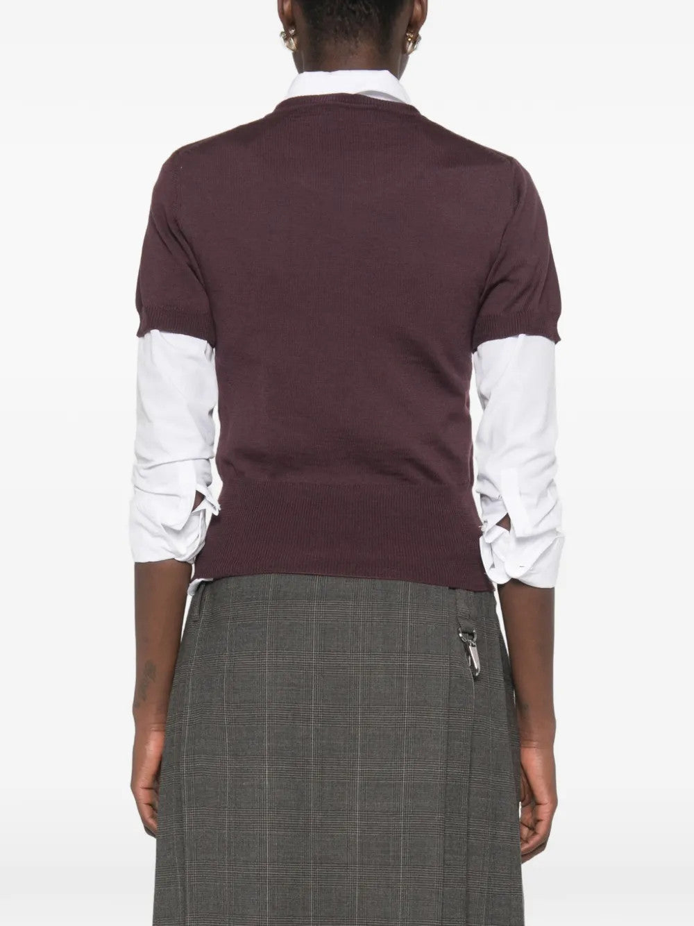 Burgundy top worn by a person, showing the top fit