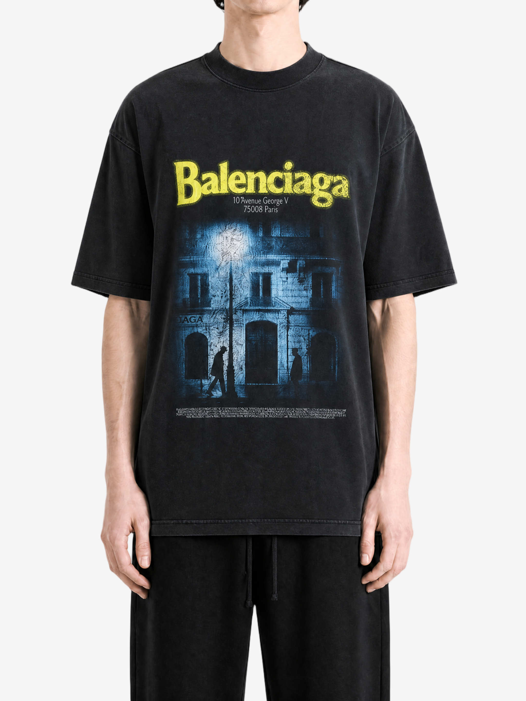 Black t-shirt, full body view