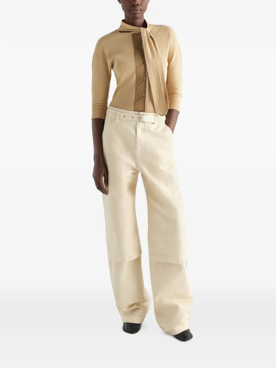 Tan shirt, full body view