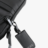 Close up of black bag, showing texture of the nylon fabric