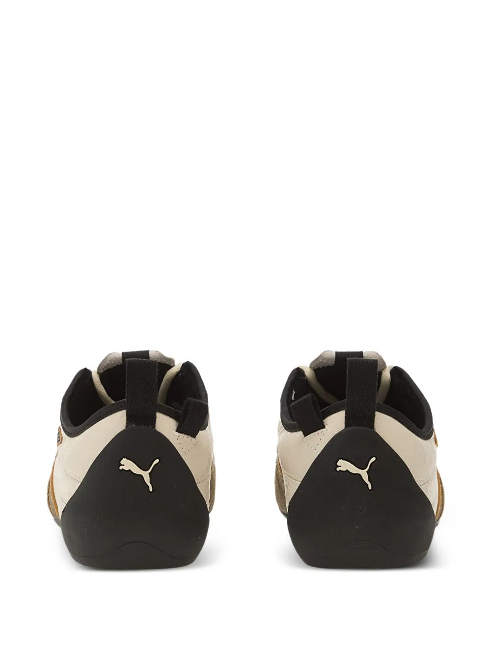 Tan sneakers, back view