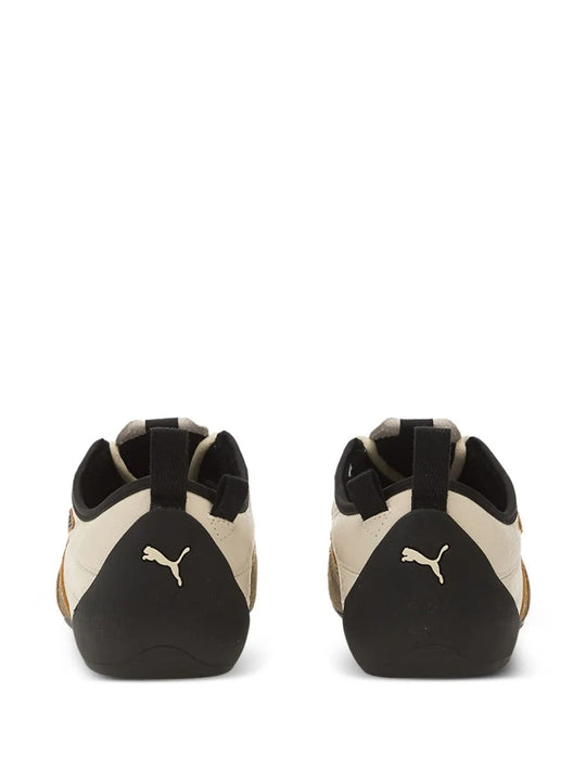 Tan sneakers, back view