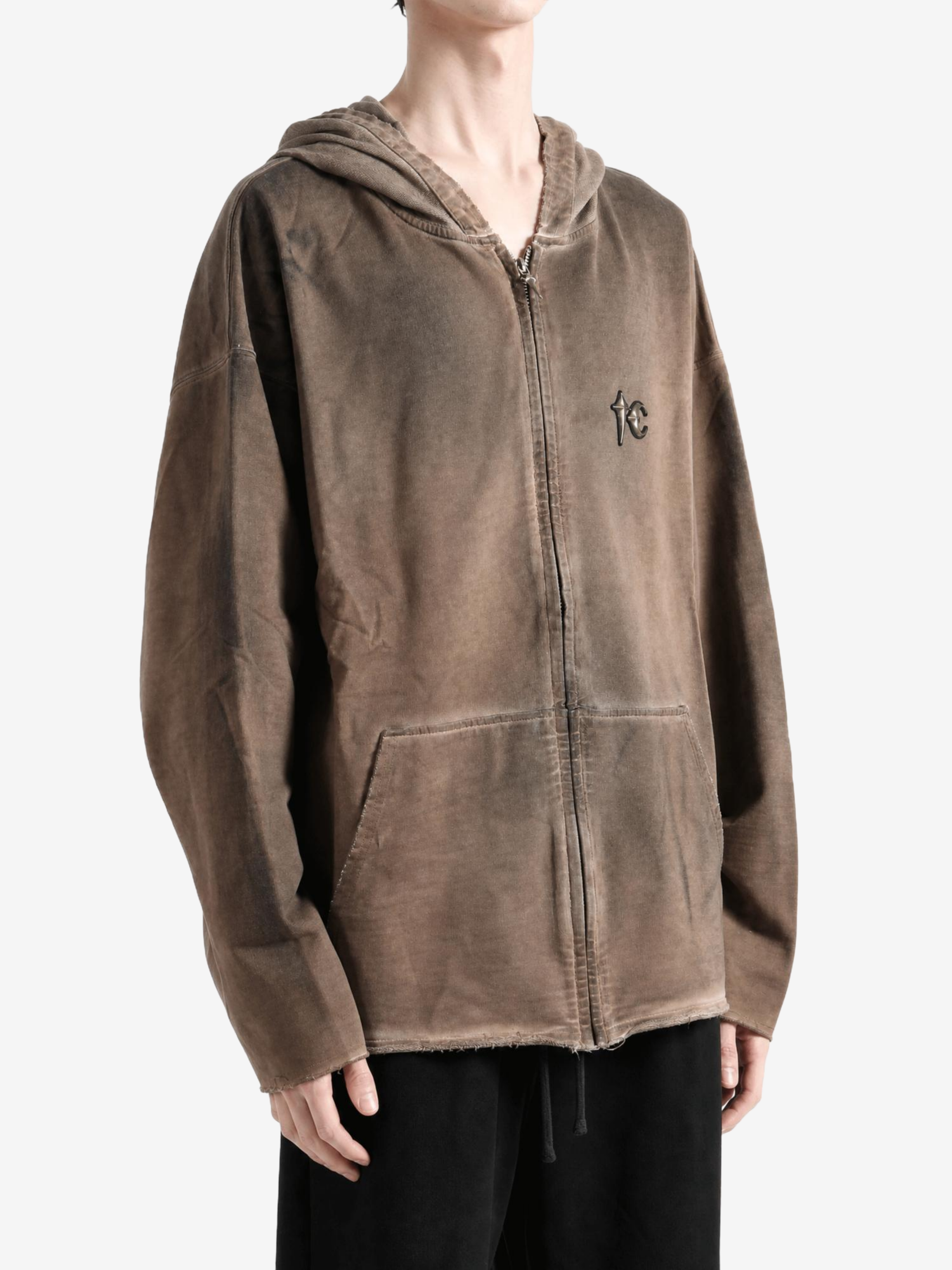 Brown hoodie, full body view
