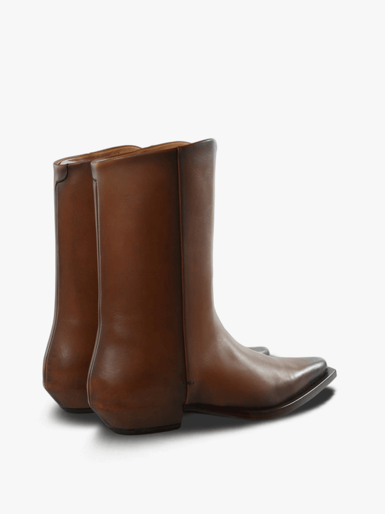 Tan boots, back view