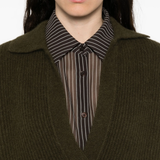 Close up of green shirt, showing texture of the fabric