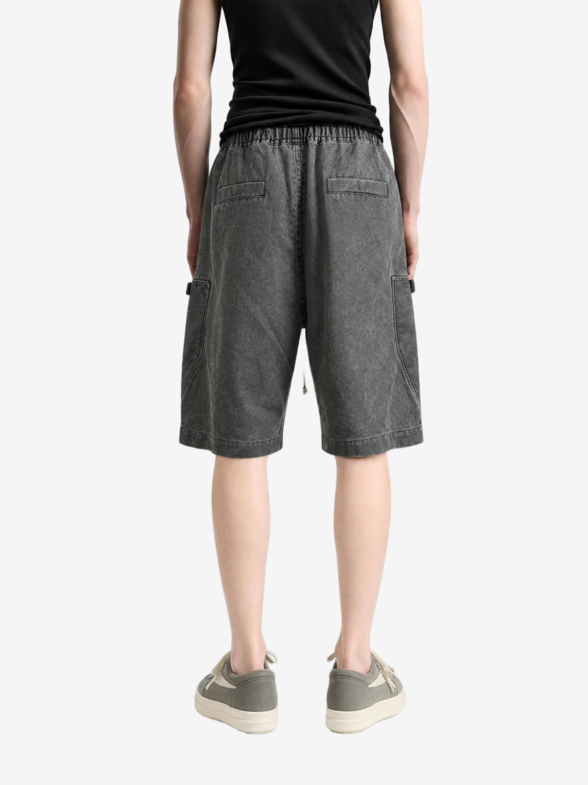 Grey shorts, full body view