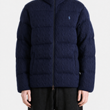 Navy knitwear, full body view