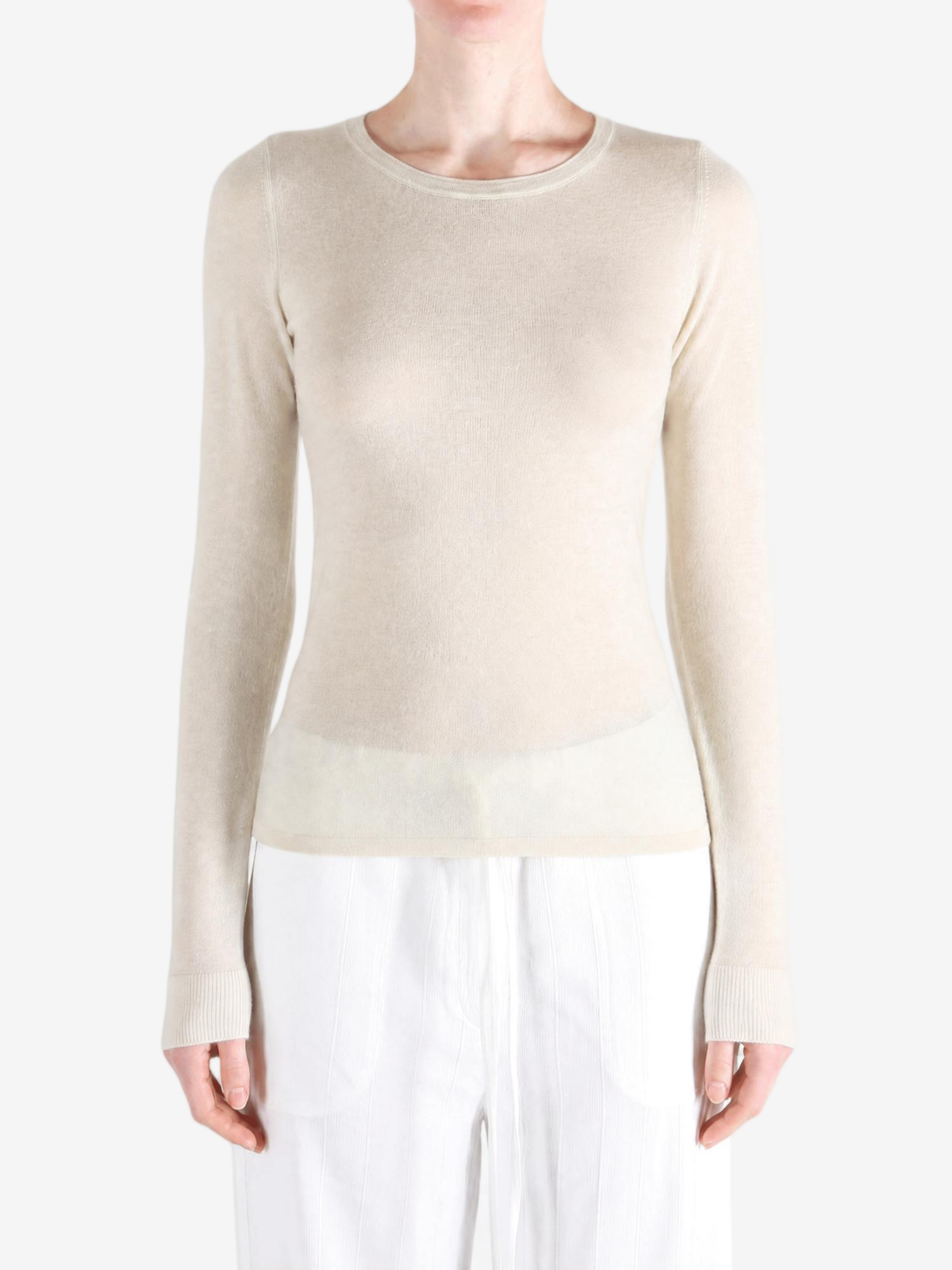 Tan t-shirt, full body view