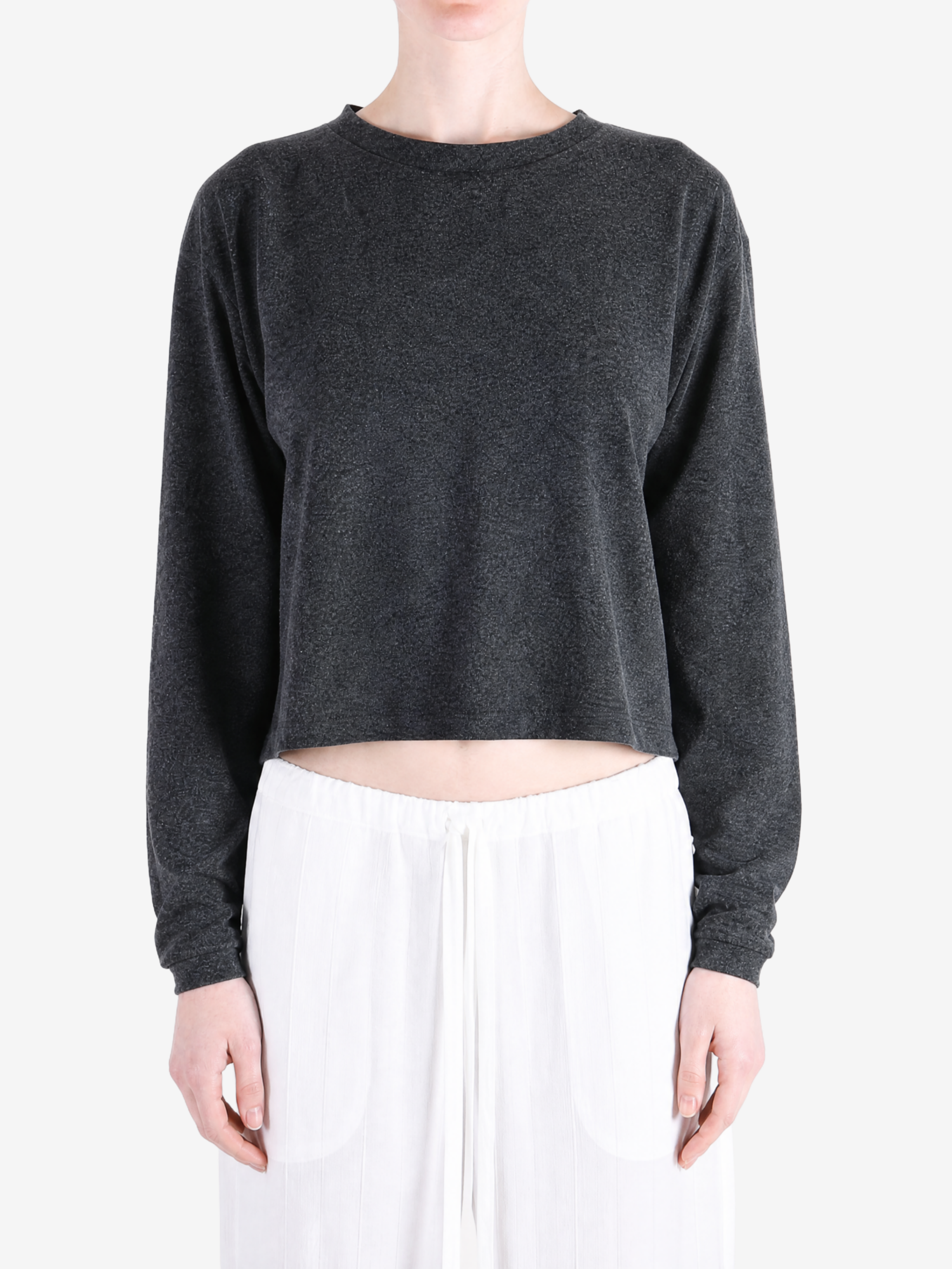 Grey t-shirt worn by a person, showing the t-shirt fit