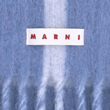 Close up of blue scarf blue scarf, showing texture of the wool fabric