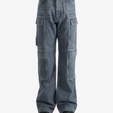 Grey jeans worn by a person, showing the jeans' fit