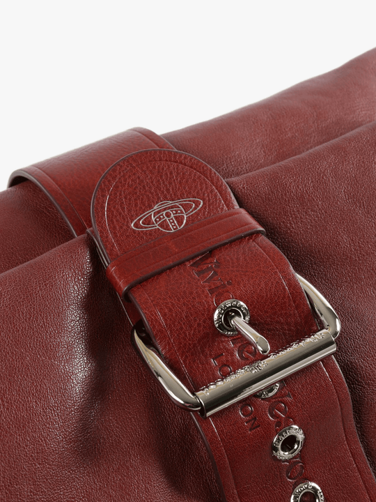 Close up of Burgundy bag, showing detail