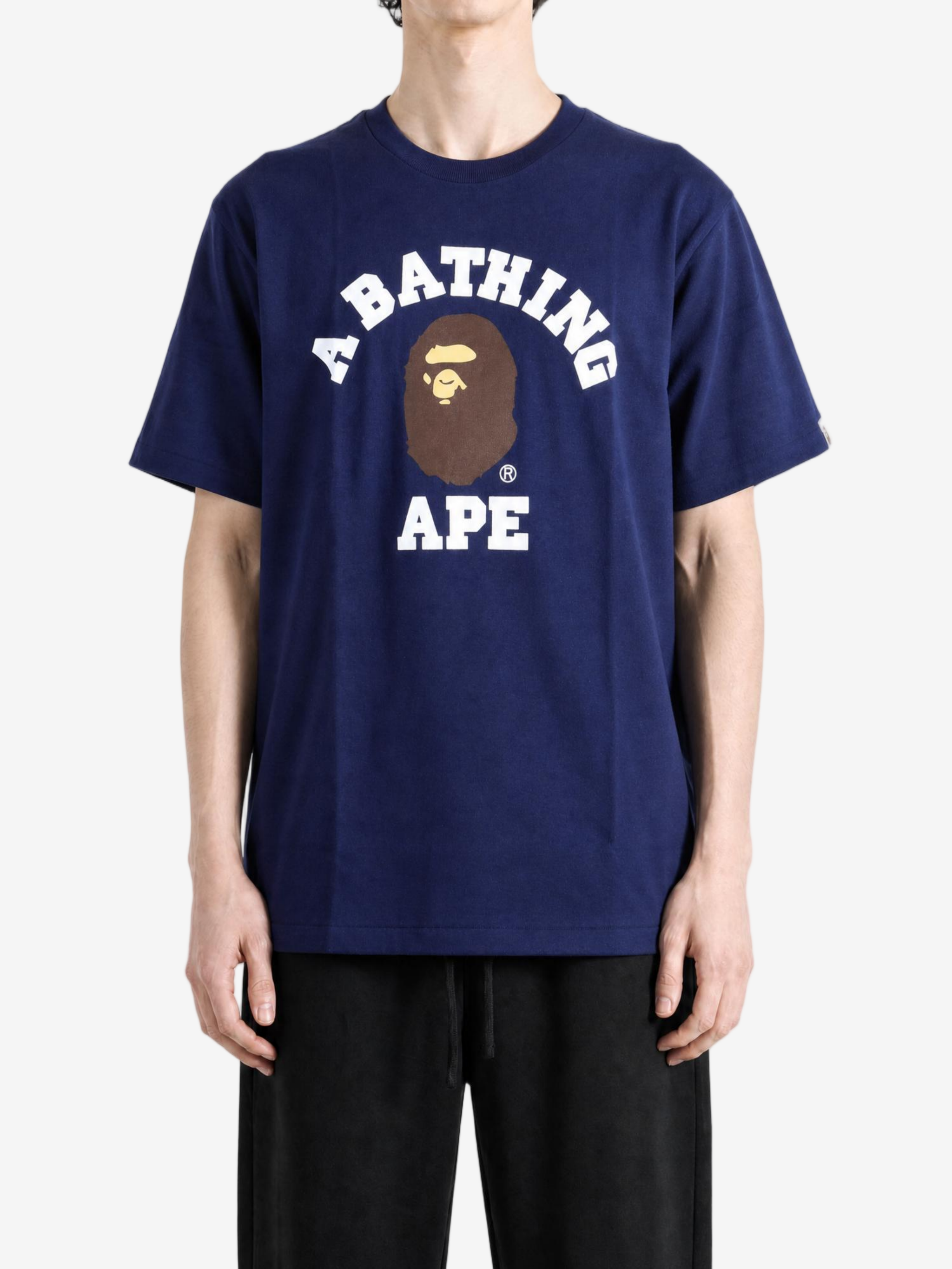 Navy t-shirt, full body view