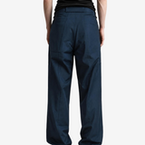 Navy pants, full body view