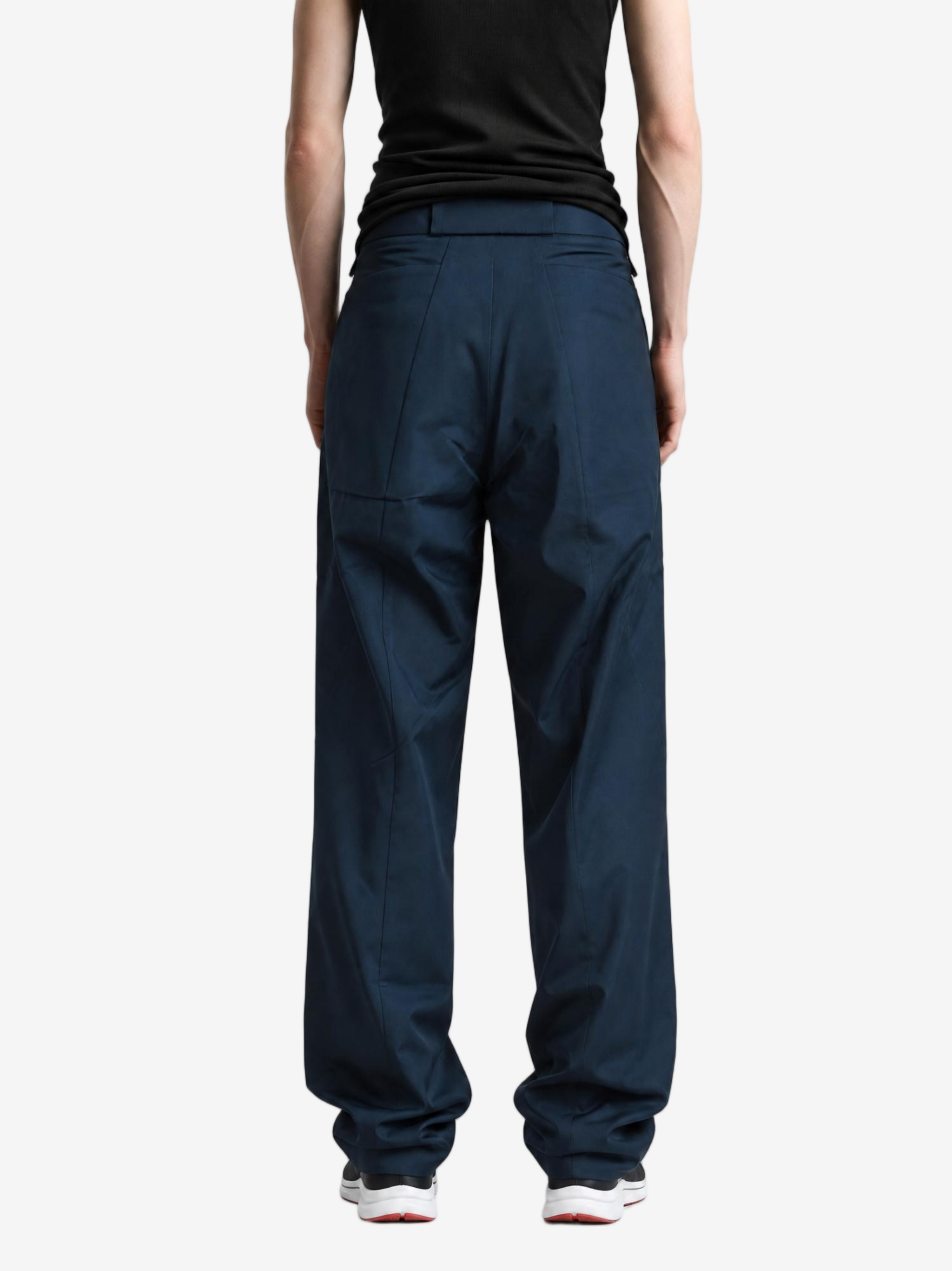 Navy pants, full body view