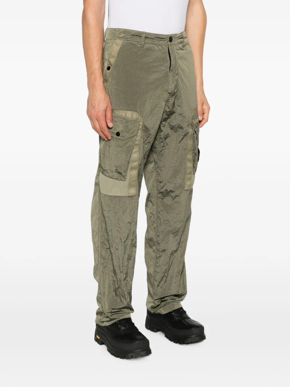 Green pants, full body view