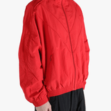 Red jacket worn by a person,showing the jacket fit