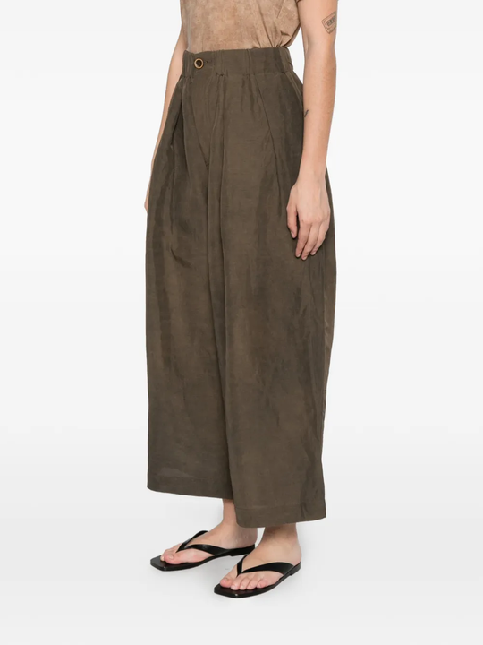 Brown pants worn by a person, showing the pants's fit