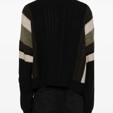 Black sweater worn by a person, showing the sweater fit