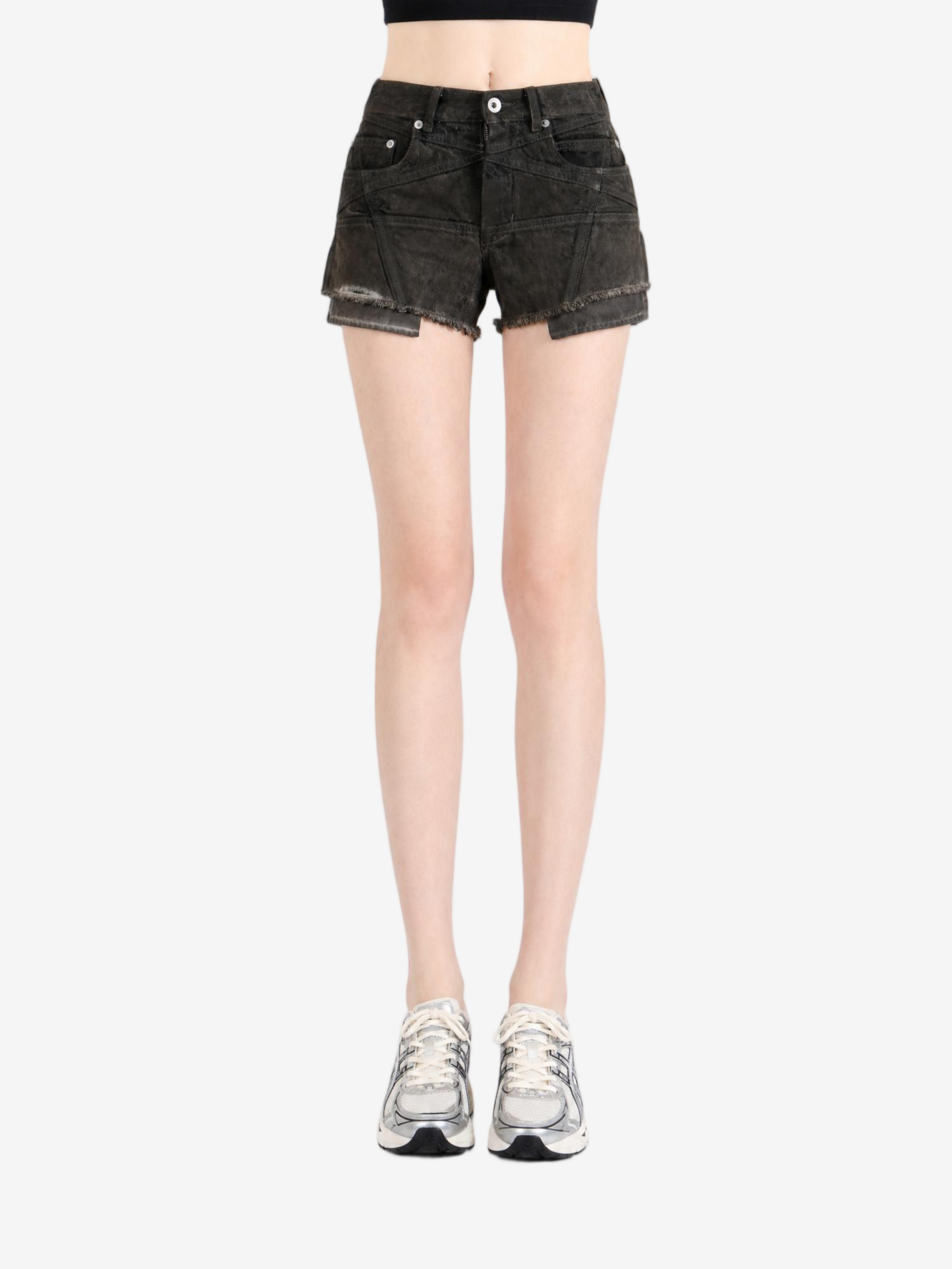 Black shorts, full body view