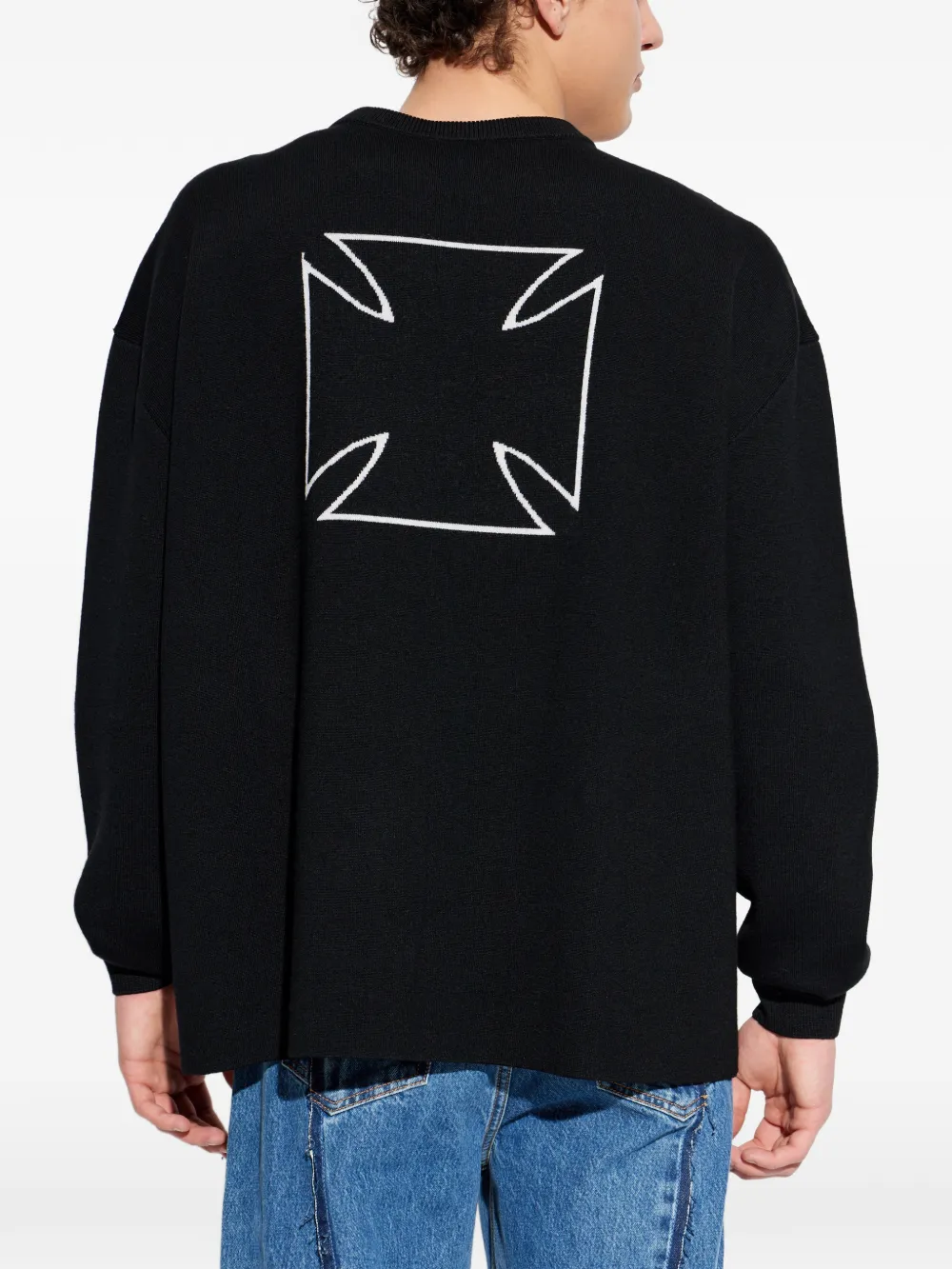 VETEMENTS - Men Double Biker Cross Logo Sweater – Atelier New York VETEMENTS - Men Double Biker Cross Logo Sweater – Atelier New York
