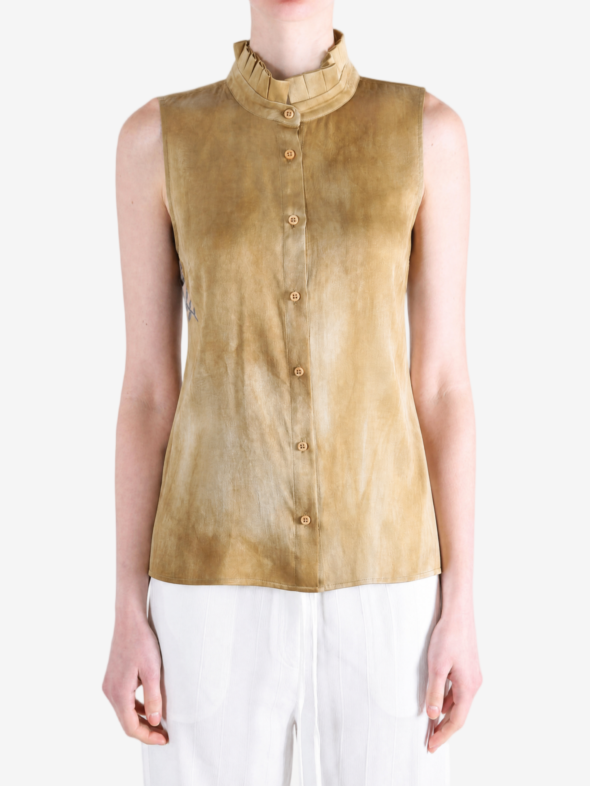 Tan top worn by a person, showing the top fit
