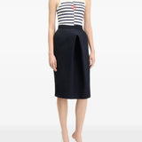Navy top, full body view