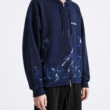 Navy jacket, full body view