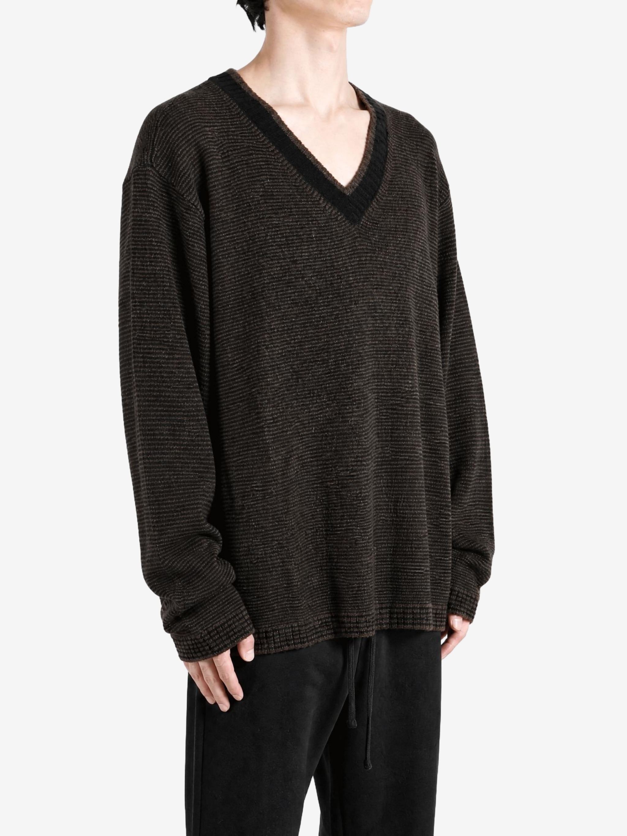 Brown knitwear, full body view