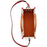 Close up of the tan bag, showing texture of the cotton fabric