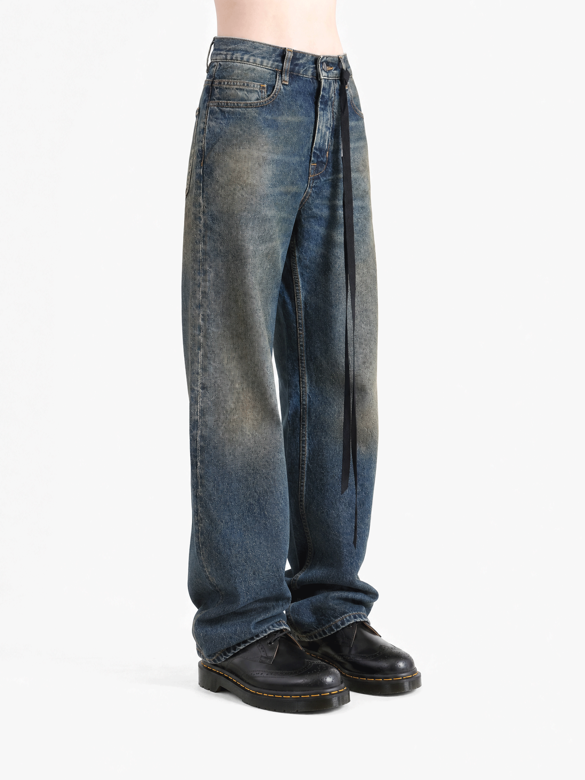 Blue pants, full body view